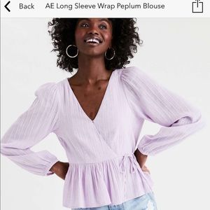 American Eagle Womens Top Long Sleeve Lavender Flowy Blouse